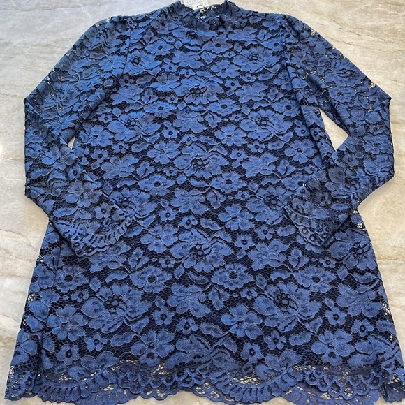 NEW Zara Faded Blue‎ Long Sleeve Lace Mini Dress Romantic Style Size Medium - Picture 7 of 16
